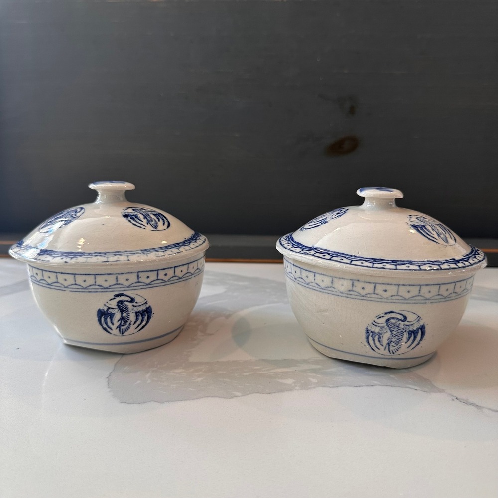 Vintage Crane Design Chinese Porcelain Serving Rice Bowl w/ Lid Blue White